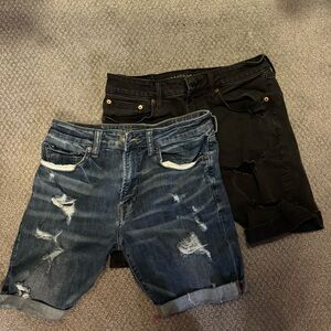 Men American Eagle Black & navy denim shorts both size 31 fit is next level flex